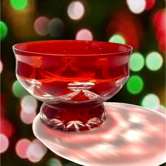Vintage Cut To Clear Red Crystal Bowl 8" - Picture 7 of 7